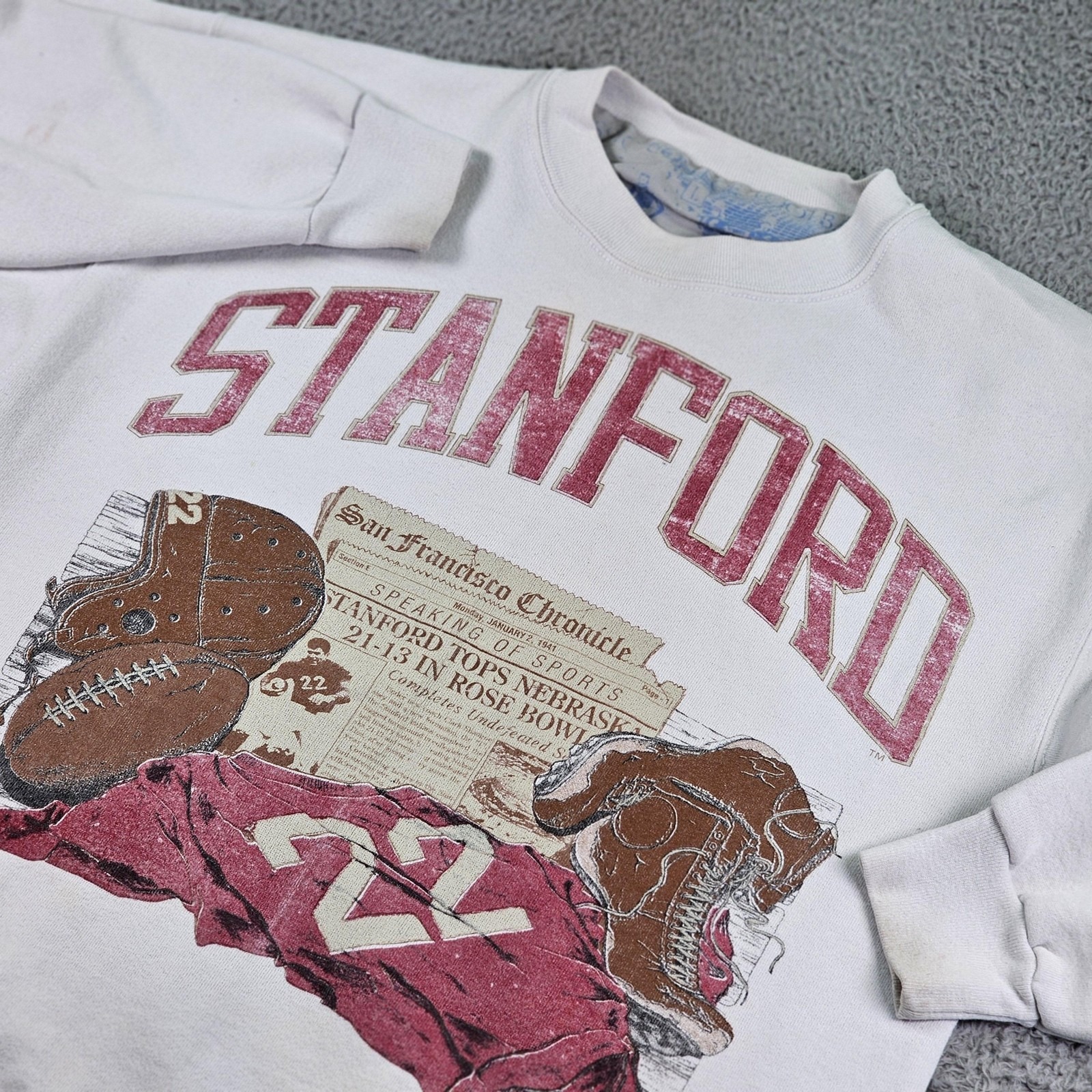 Vintage Stanford Cardinal Sweater Mens Large White Ncaa Football Rose Bowl 90s